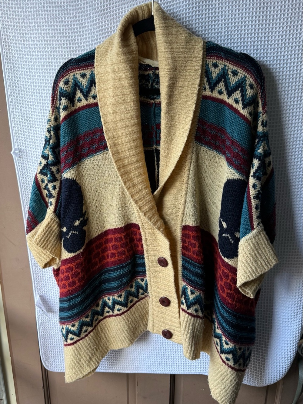Jen's Pirate Booty Cream Multicolor Skull Shawl Cardigan